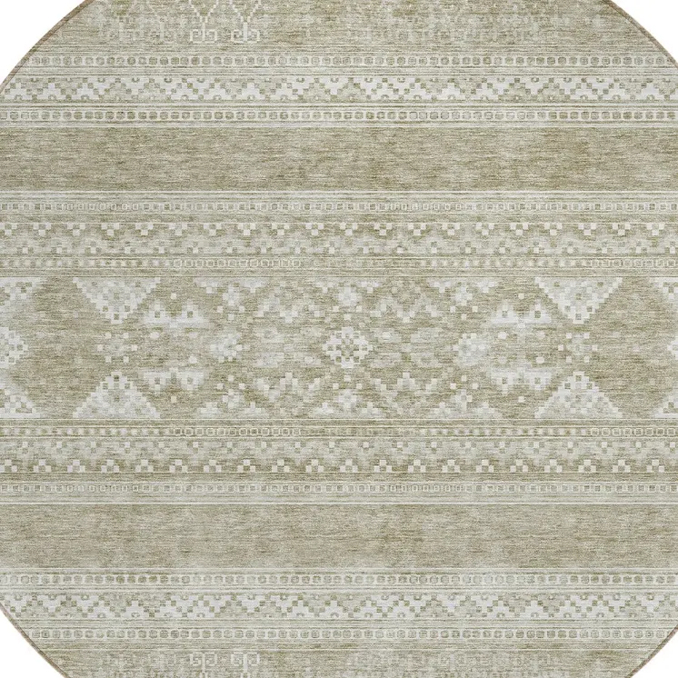 8' Khaki Taupe And Ivory Round Southwestern Washable Indoor Outdoor Area Rug