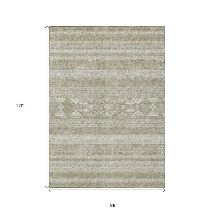 8' X 10' Khaki Taupe And Ivory Southwestern Washable Indoor Outdoor Area Rug