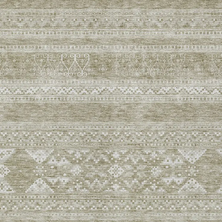 8' X 10' Khaki Taupe And Ivory Southwestern Washable Indoor Outdoor Area Rug