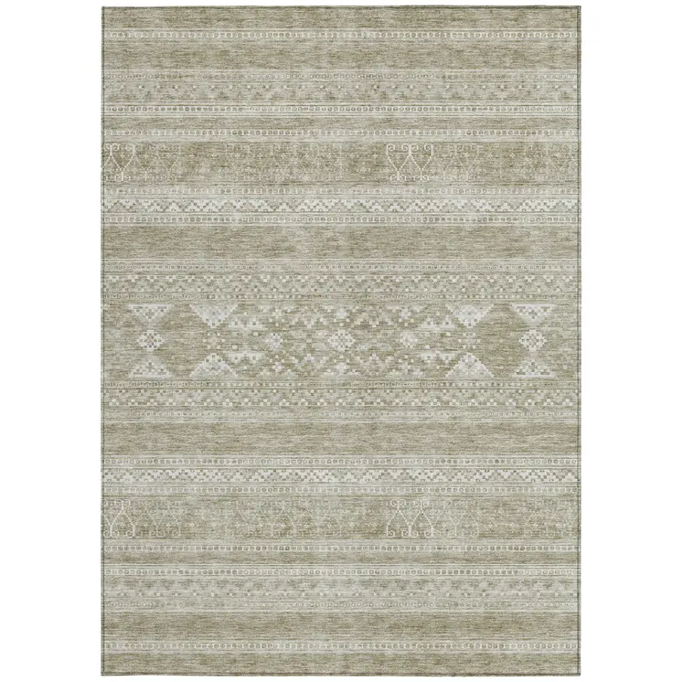9' X 12' Khaki Taupe And Ivory Southwestern Washable Indoor Outdoor Area Rug