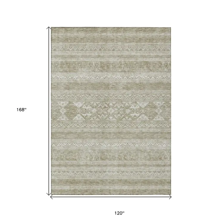 10' X 14' Khaki Taupe And Ivory Southwestern Washable Indoor Outdoor Area Rug