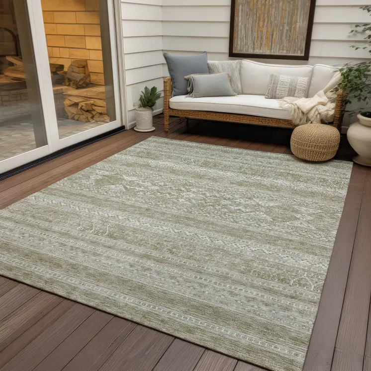 10' X 14' Khaki Taupe And Ivory Southwestern Washable Indoor Outdoor Area Rug