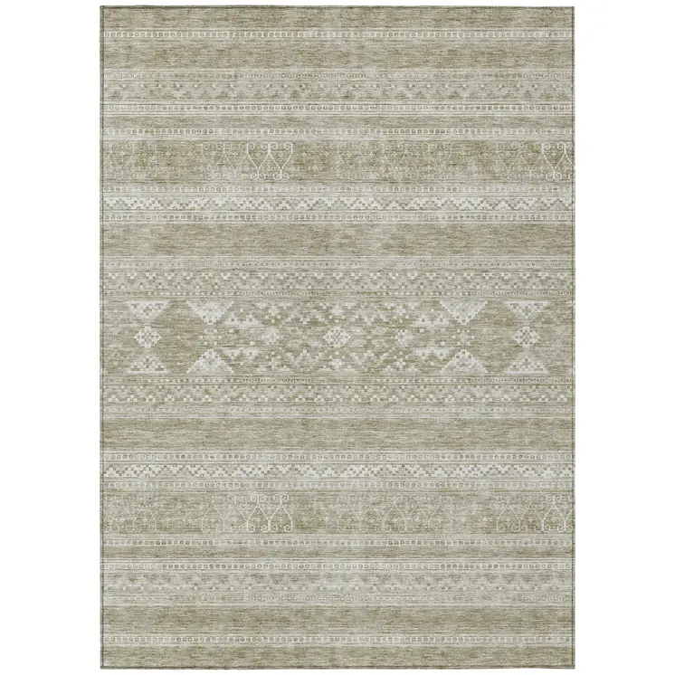 10' X 14' Khaki Taupe And Ivory Southwestern Washable Indoor Outdoor Area Rug