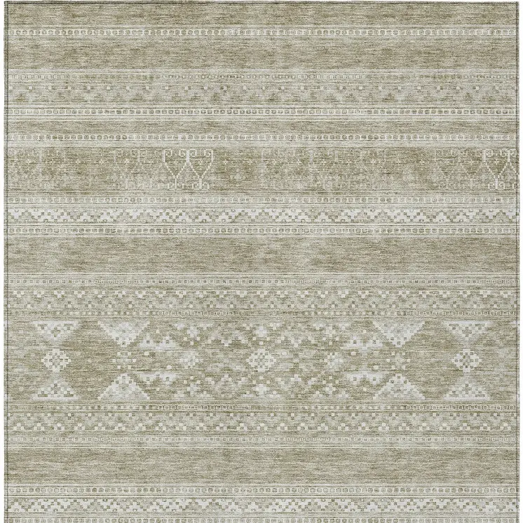 10' X 14' Khaki Taupe And Ivory Southwestern Washable Indoor Outdoor Area Rug