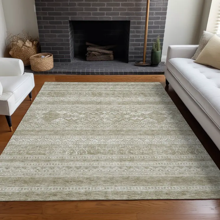 10' X 14' Khaki Taupe And Ivory Southwestern Washable Indoor Outdoor Area Rug