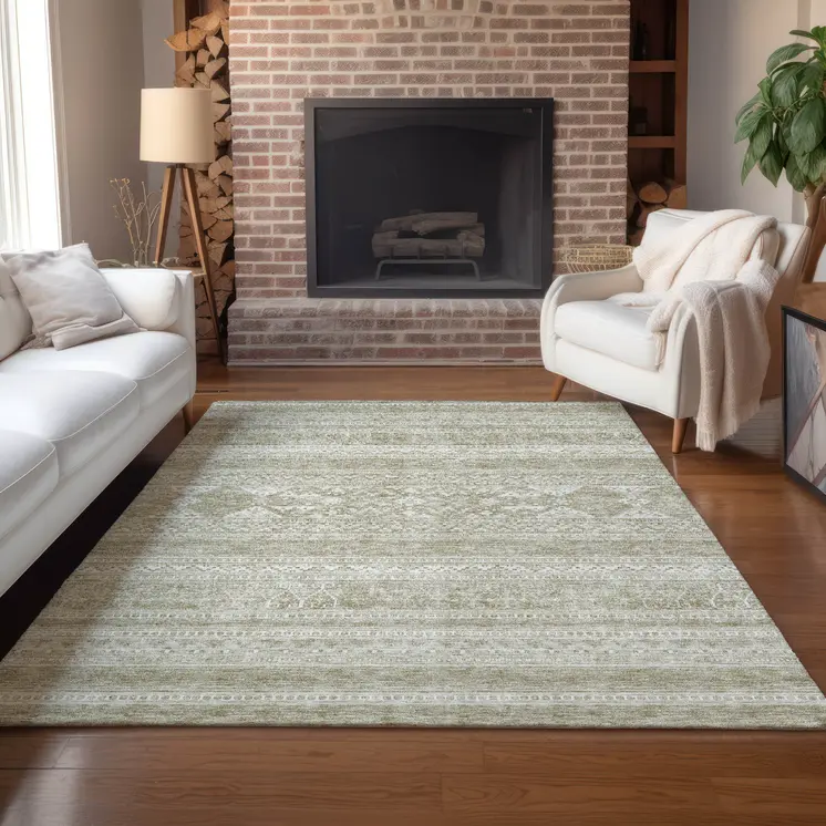 10' X 14' Khaki Taupe And Ivory Southwestern Washable Indoor Outdoor Area Rug