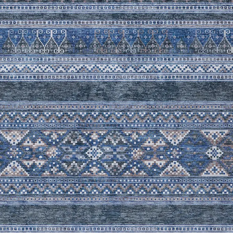 3' X 5' Navy Blue And Denim Blue Southwestern Washable Indoor Outdoor Area Rug