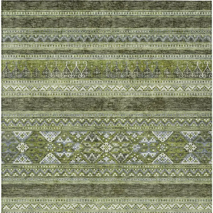 3' X 5' Olive Green And Artichoke Green Southwestern Washable Indoor Outdoor Area Rug