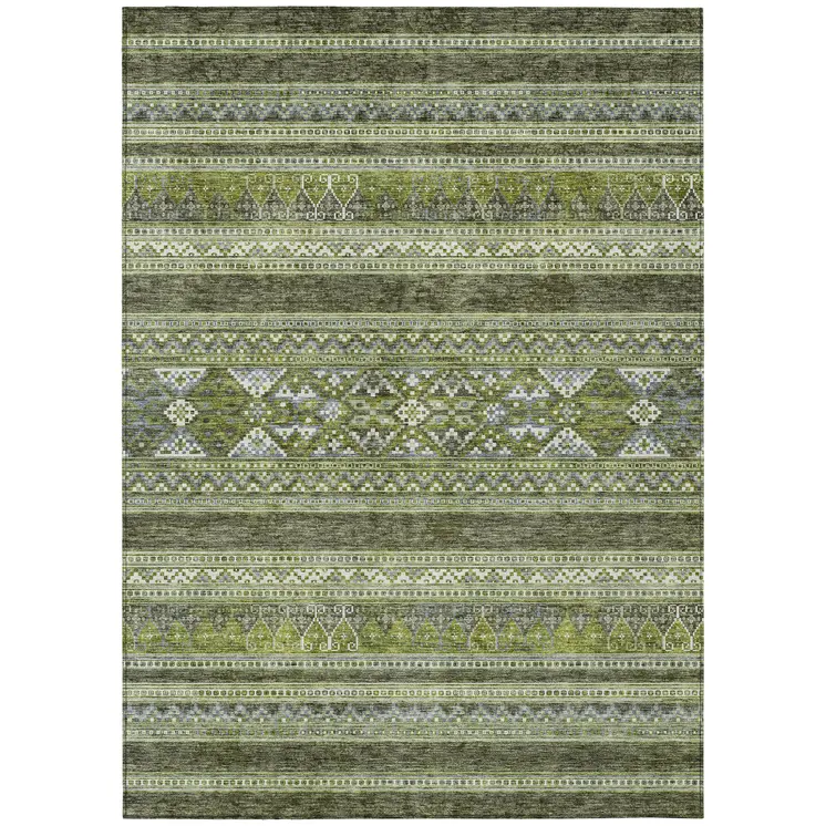3' X 5' Olive Green And Artichoke Green Southwestern Washable Indoor Outdoor Area Rug