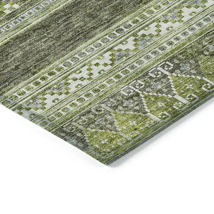 3' X 5' Olive Green And Artichoke Green Southwestern Washable Indoor Outdoor Area Rug