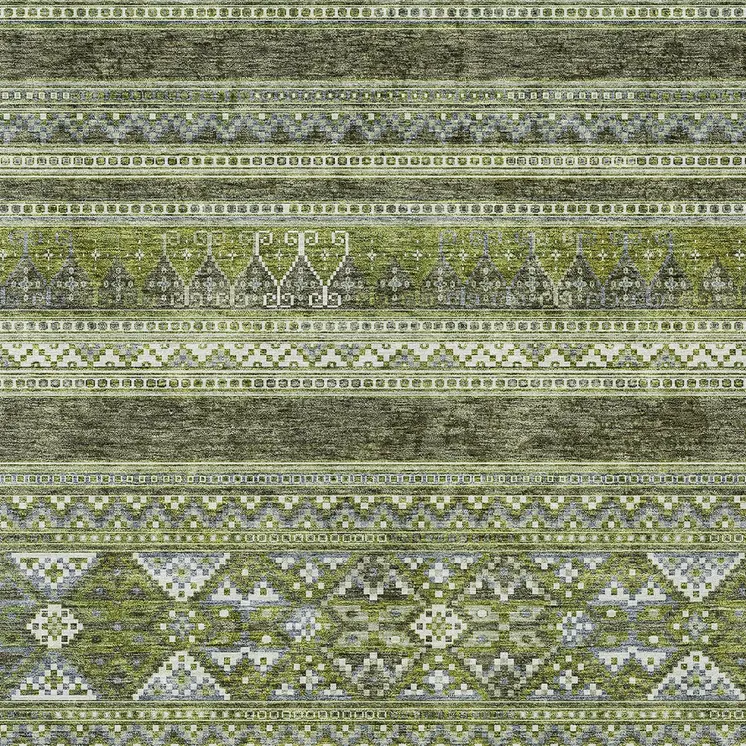 3' X 5' Olive Green And Artichoke Green Southwestern Washable Indoor Outdoor Area Rug