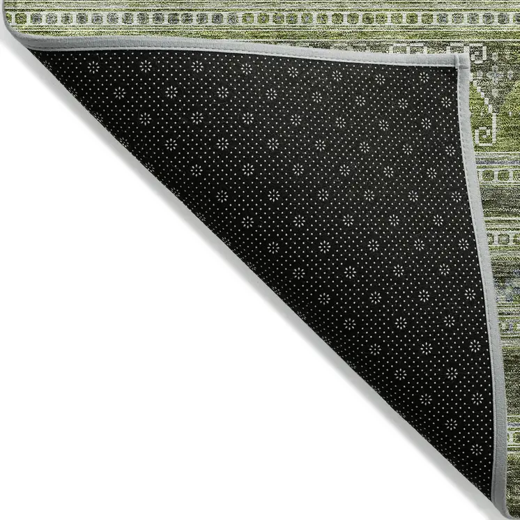 8' X 10' Olive Green And Artichoke Green Southwestern Washable Indoor Outdoor Area Rug