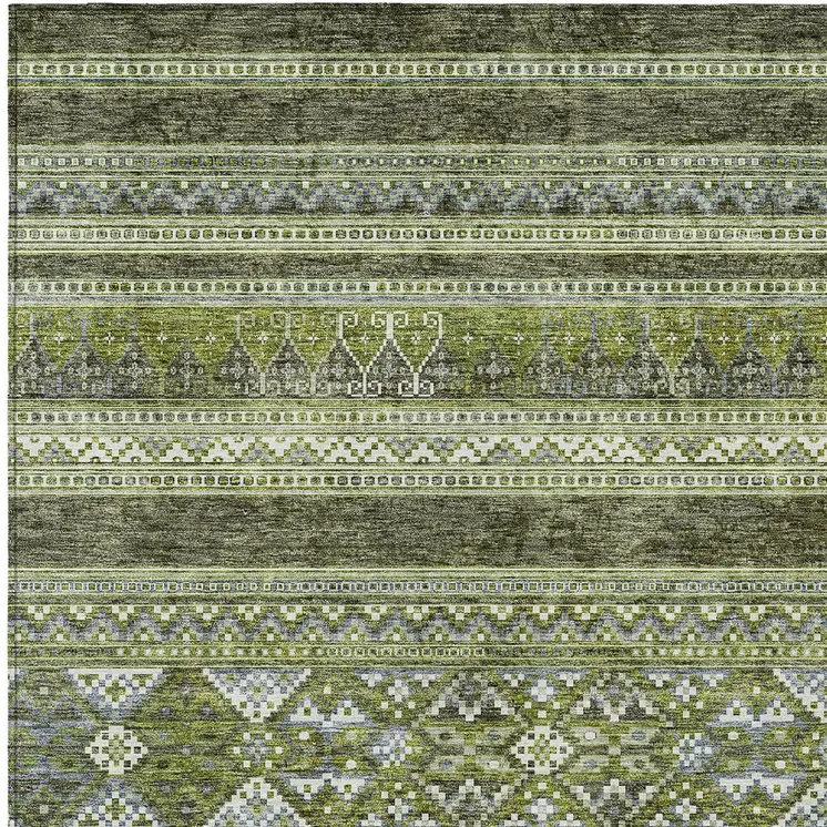 8' X 10' Olive Green And Artichoke Green Southwestern Washable Indoor Outdoor Area Rug