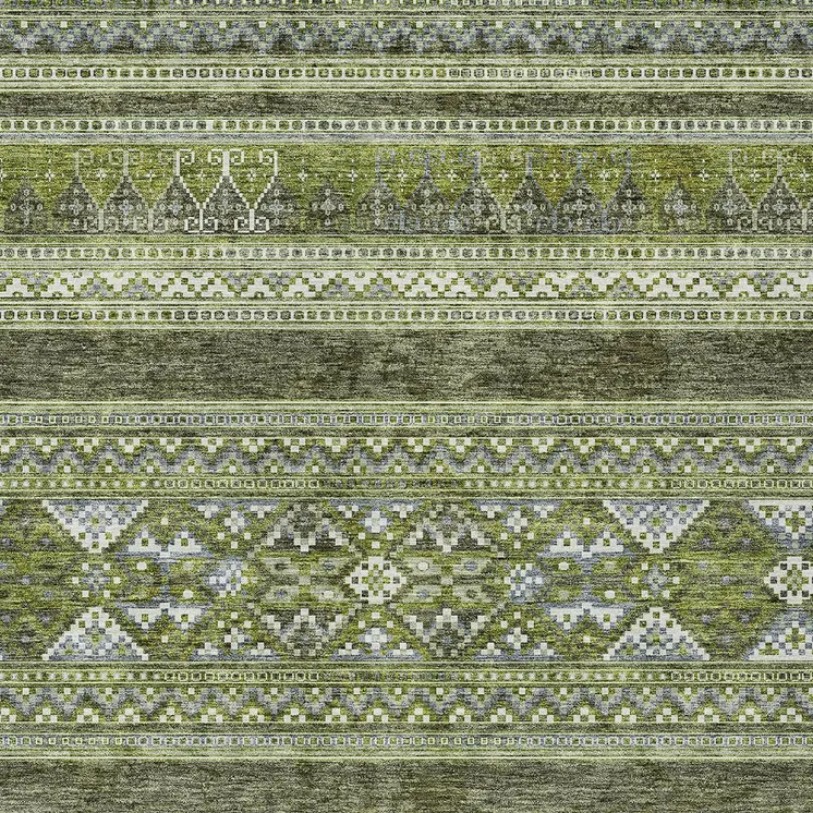 10' X 14' Olive Green And Artichoke Green Southwestern Washable Indoor Outdoor Area Rug