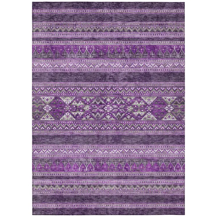 5' X 8' Purple Eggplant And Gray Southwestern Washable Indoor Outdoor Area Rug