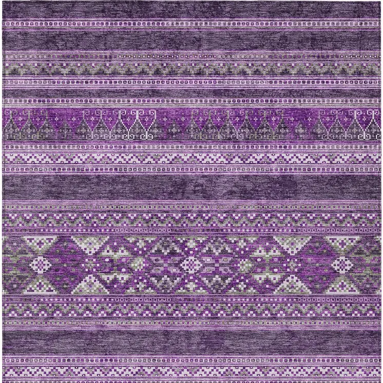 9' X 12' Purple Eggplant And Gray Southwestern Washable Indoor Outdoor Area Rug