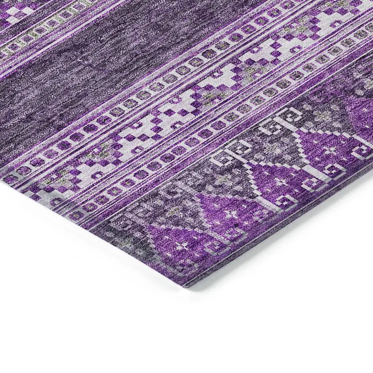 9' X 12' Purple Eggplant And Gray Southwestern Washable Indoor Outdoor Area Rug
