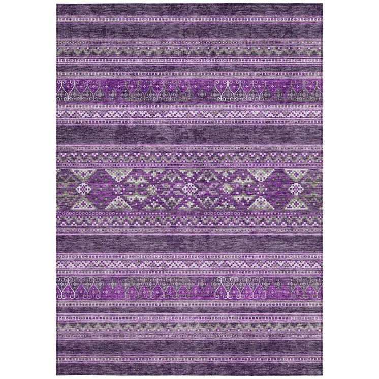 9' X 12' Purple Eggplant And Gray Southwestern Washable Indoor Outdoor Area Rug