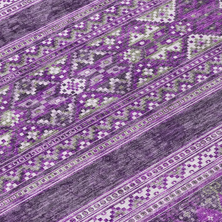 9' X 12' Purple Eggplant And Gray Southwestern Washable Indoor Outdoor Area Rug