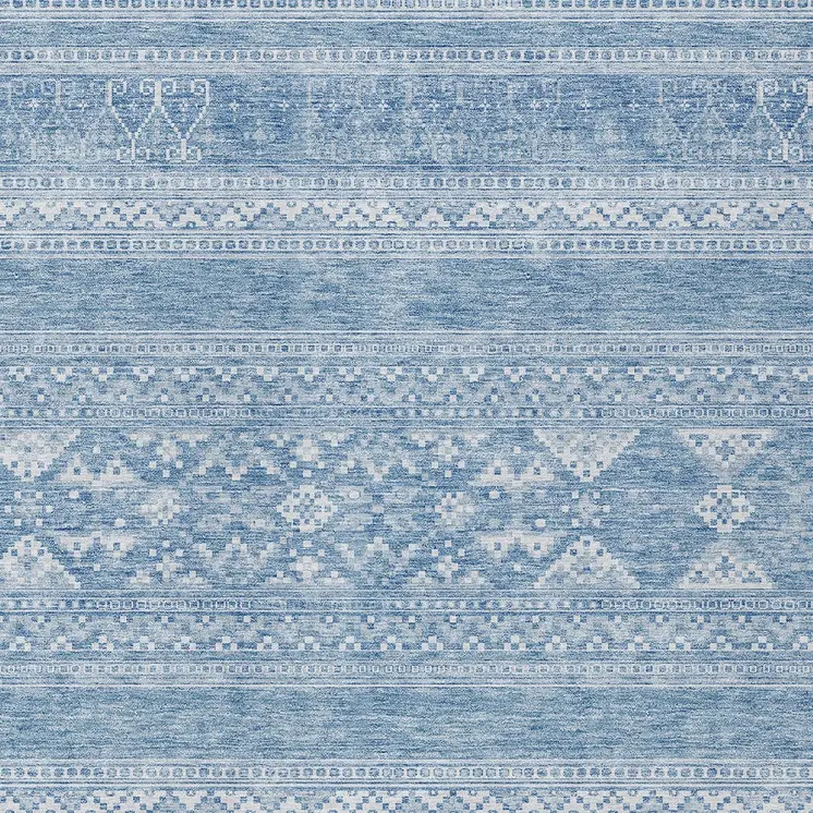 3' X 5' Sky Blue And Ivory Southwestern Washable Indoor Outdoor Area Rug