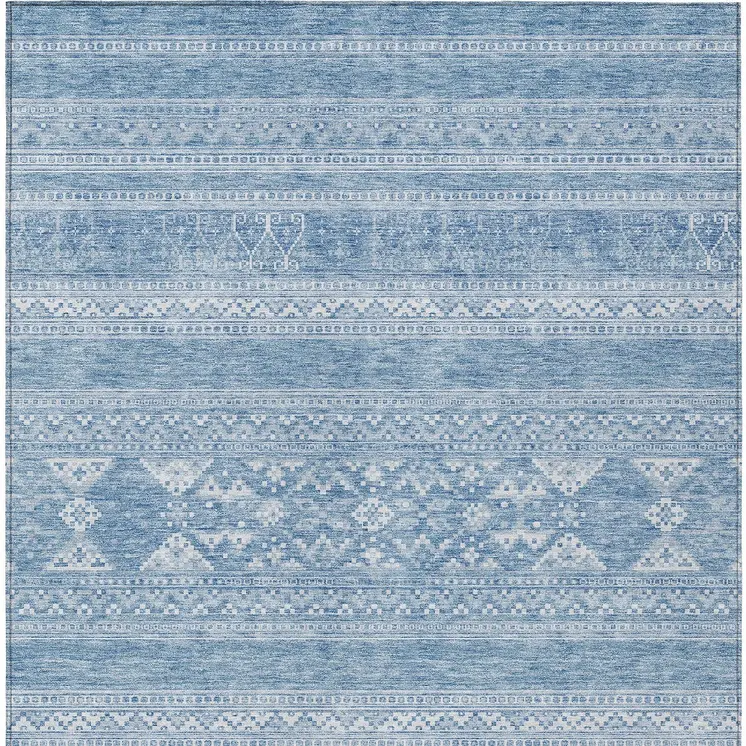 5' X 8' Sky Blue And Ivory Southwestern Washable Indoor Outdoor Area Rug