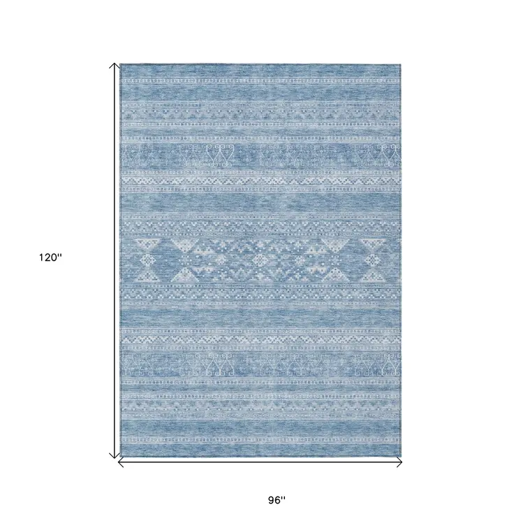 8' X 10' Sky Blue And Ivory Southwestern Washable Indoor Outdoor Area Rug