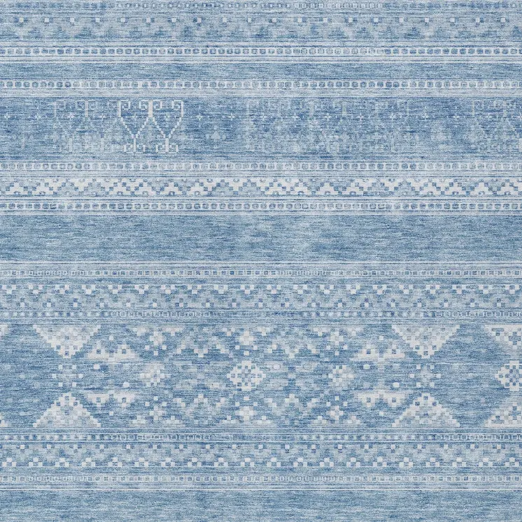 8' X 10' Sky Blue And Ivory Southwestern Washable Indoor Outdoor Area Rug