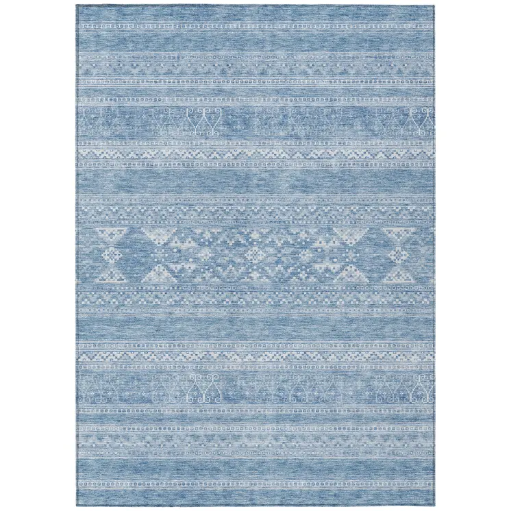 9' X 12' Sky Blue And Ivory Southwestern Washable Indoor Outdoor Area Rug
