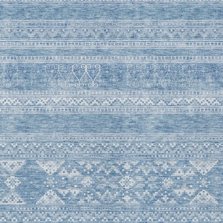 9' X 12' Sky Blue And Ivory Southwestern Washable Indoor Outdoor Area Rug