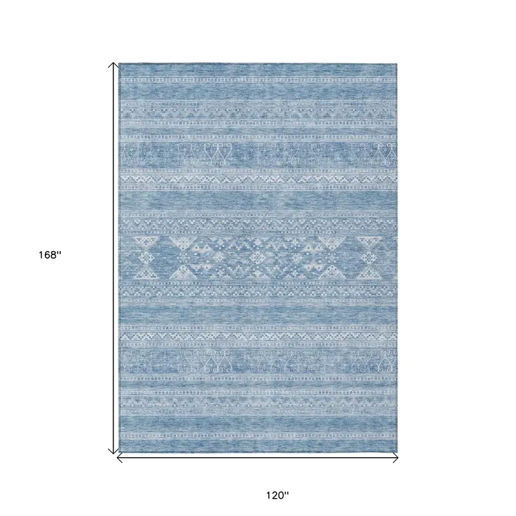 10' X 14' Sky Blue And Ivory Southwestern Washable Indoor Outdoor Area Rug