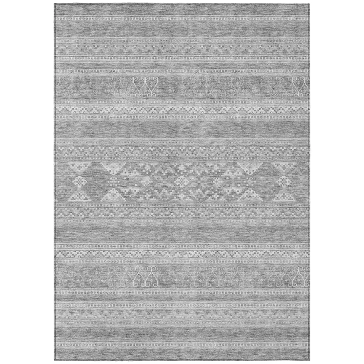 3' X 5' Silver Gray And Ivory Southwestern Washable Indoor Outdoor Area Rug
