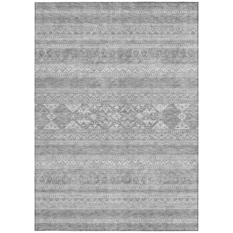 5' X 8' Silver Gray And Ivory Southwestern Washable Indoor Outdoor Area Rug