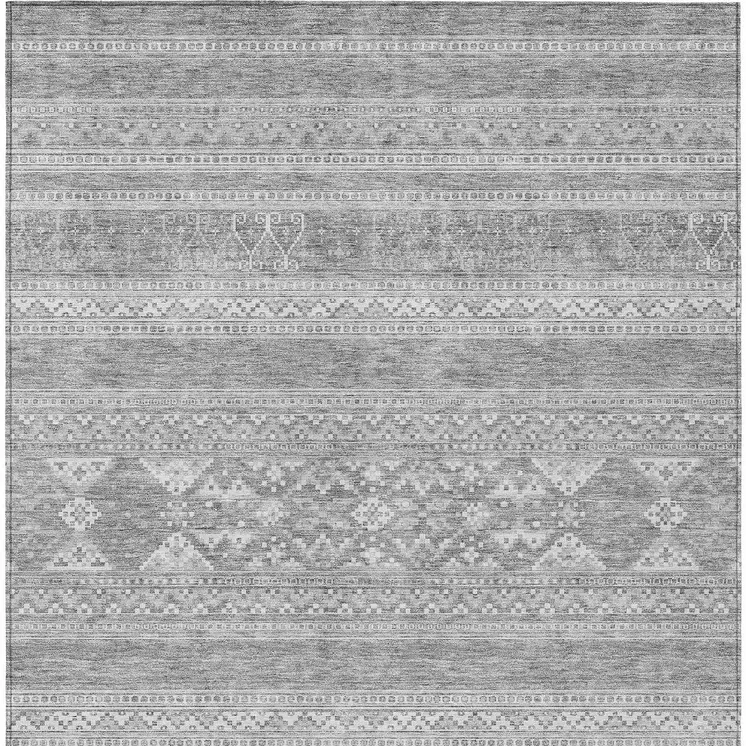 9' X 12' Silver Gray And Ivory Southwestern Washable Indoor Outdoor Area Rug