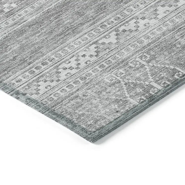 9' X 12' Silver Gray And Ivory Southwestern Washable Indoor Outdoor Area Rug