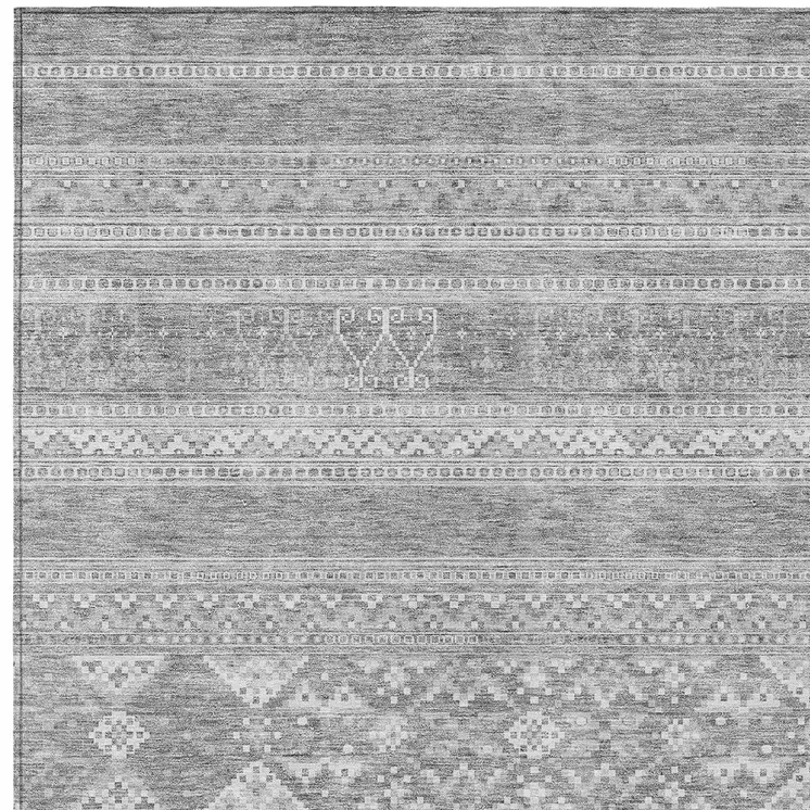 9' X 12' Silver Gray And Ivory Southwestern Washable Indoor Outdoor Area Rug