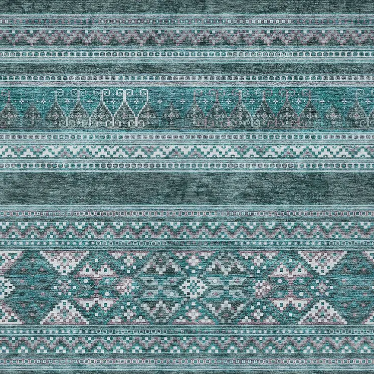 8' X 10' Teal Blue Ivory And Gray Southwestern Washable Indoor Outdoor Area Rug