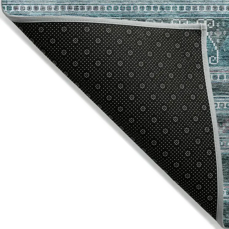 9' X 12' Teal Blue Ivory And Gray Southwestern Washable Indoor Outdoor Area Rug