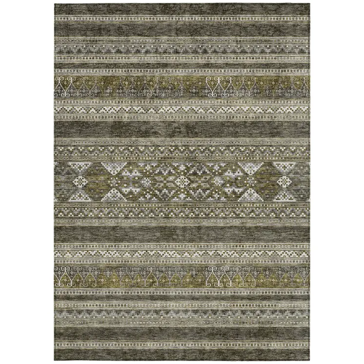 5' X 8' Taupe Beige And Ivory Southwestern Washable Indoor Outdoor Area Rug