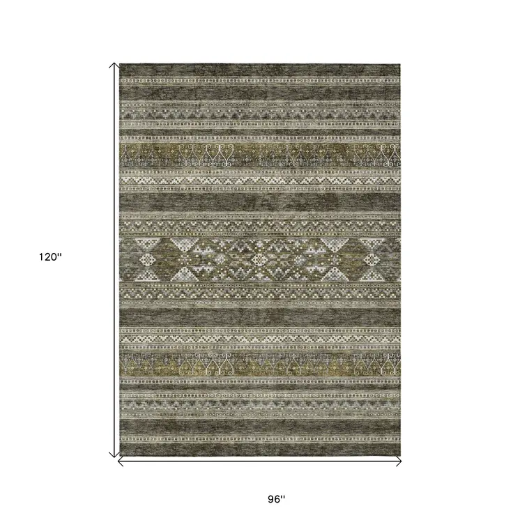 8' X 10' Taupe Beige And Ivory Southwestern Washable Indoor Outdoor Area Rug