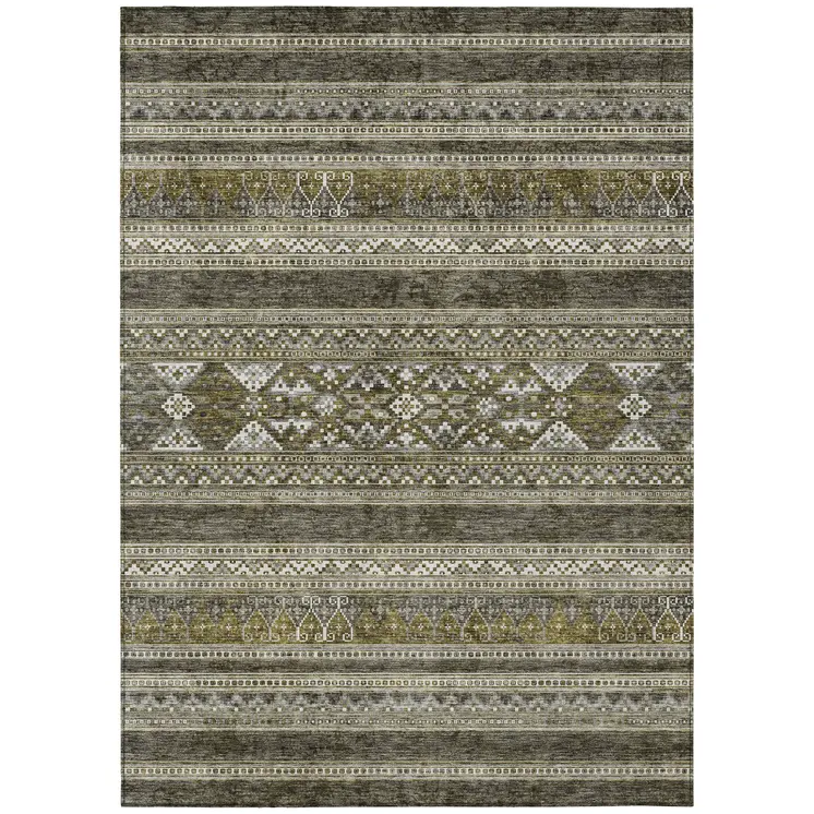 8' X 10' Taupe Beige And Ivory Southwestern Washable Indoor Outdoor Area Rug