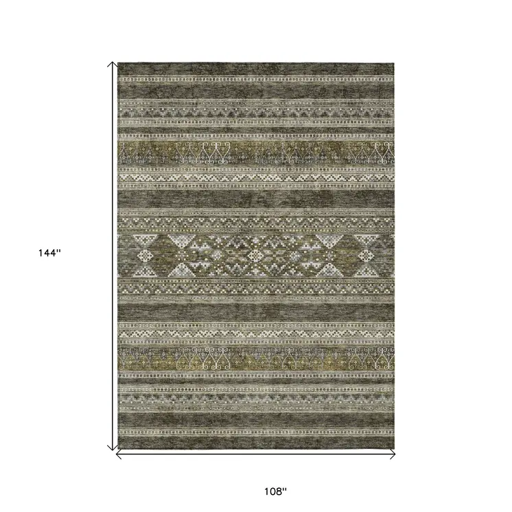 9' X 12' Taupe Beige And Ivory Southwestern Washable Indoor Outdoor Area Rug