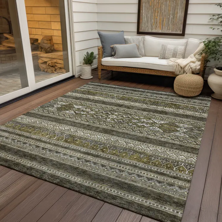 9' X 12' Taupe Beige And Ivory Southwestern Washable Indoor Outdoor Area Rug