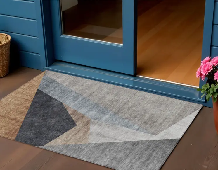 3' X 5' Taupe Beige And Gray Abstract Washable Indoor Outdoor Area Rug
