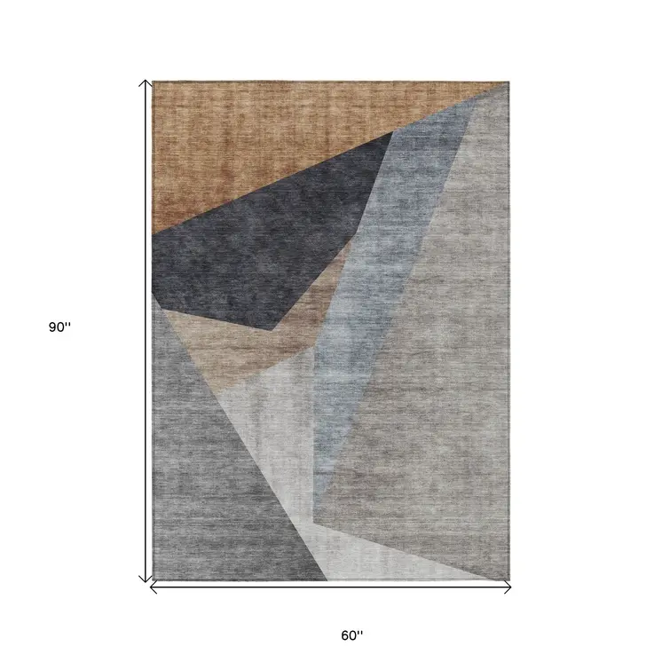 5' X 8' Taupe Beige And Gray Abstract Washable Indoor Outdoor Area Rug