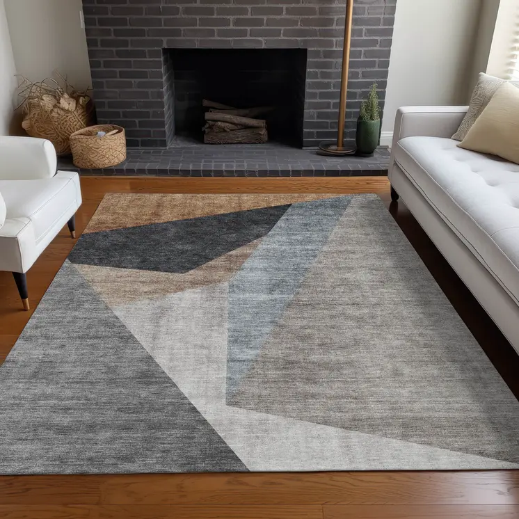 5' X 8' Taupe Beige And Gray Abstract Washable Indoor Outdoor Area Rug