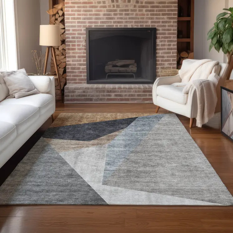 5' X 8' Taupe Beige And Gray Abstract Washable Indoor Outdoor Area Rug