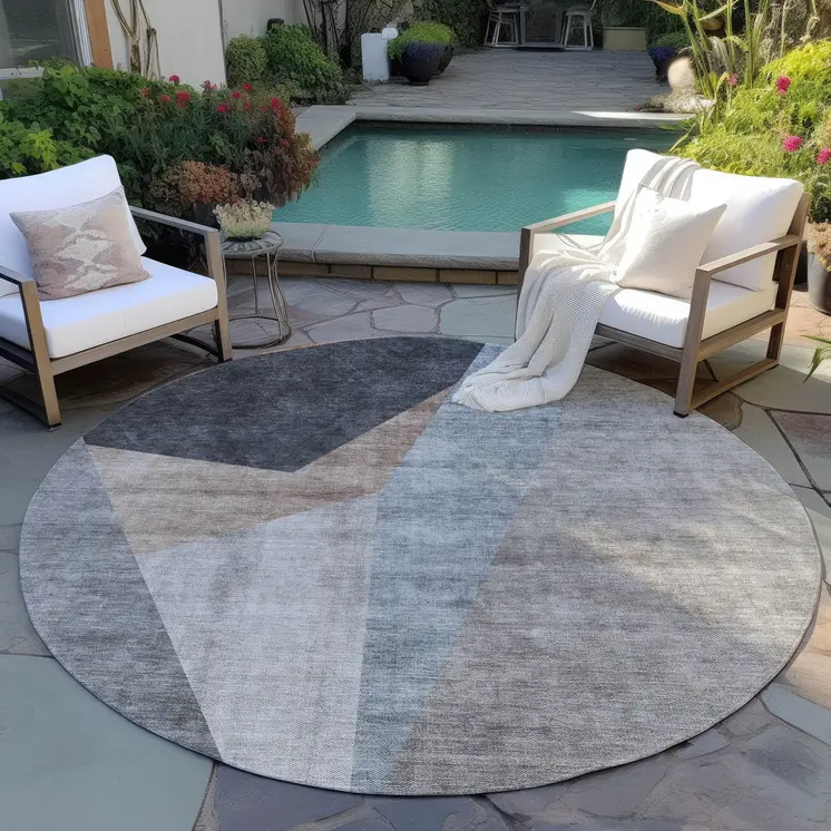 8' Taupe Beige And Gray Round Abstract Washable Indoor Outdoor Area Rug