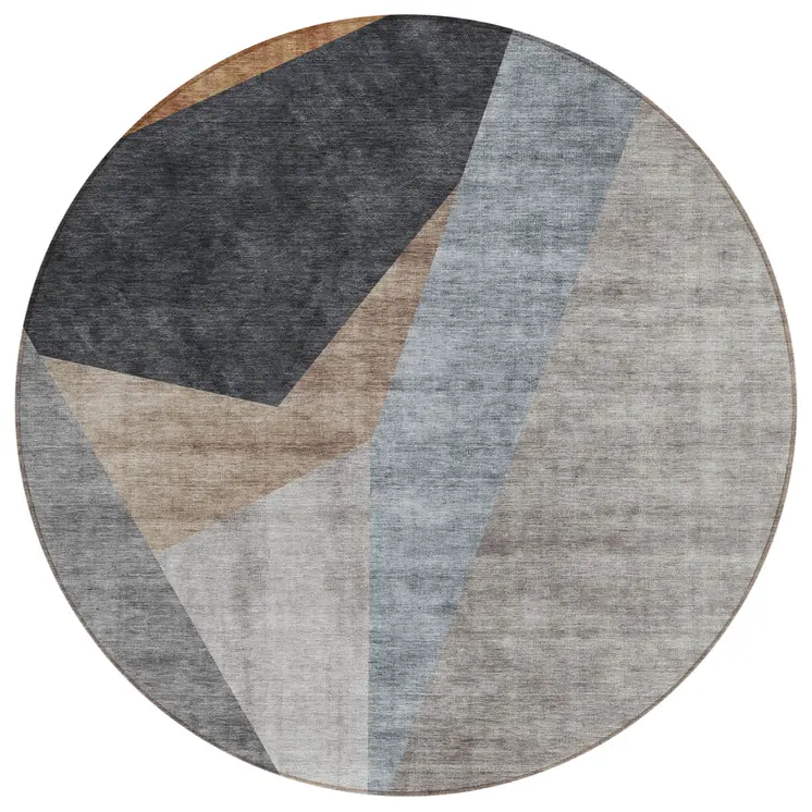 8' Taupe Beige And Gray Round Abstract Washable Indoor Outdoor Area Rug