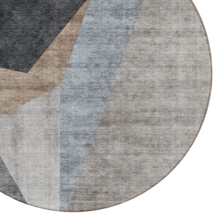 8' Taupe Beige And Gray Round Abstract Washable Indoor Outdoor Area Rug