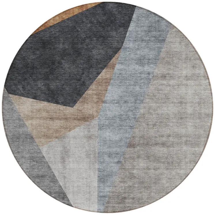 8' Taupe Beige And Gray Round Abstract Washable Indoor Outdoor Area Rug